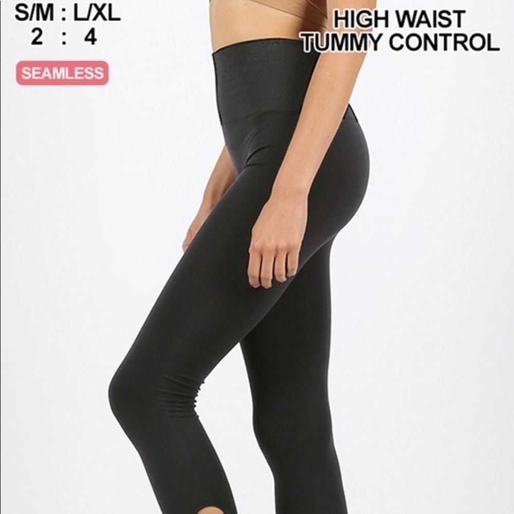ZENANA black tummy control leggings lattice